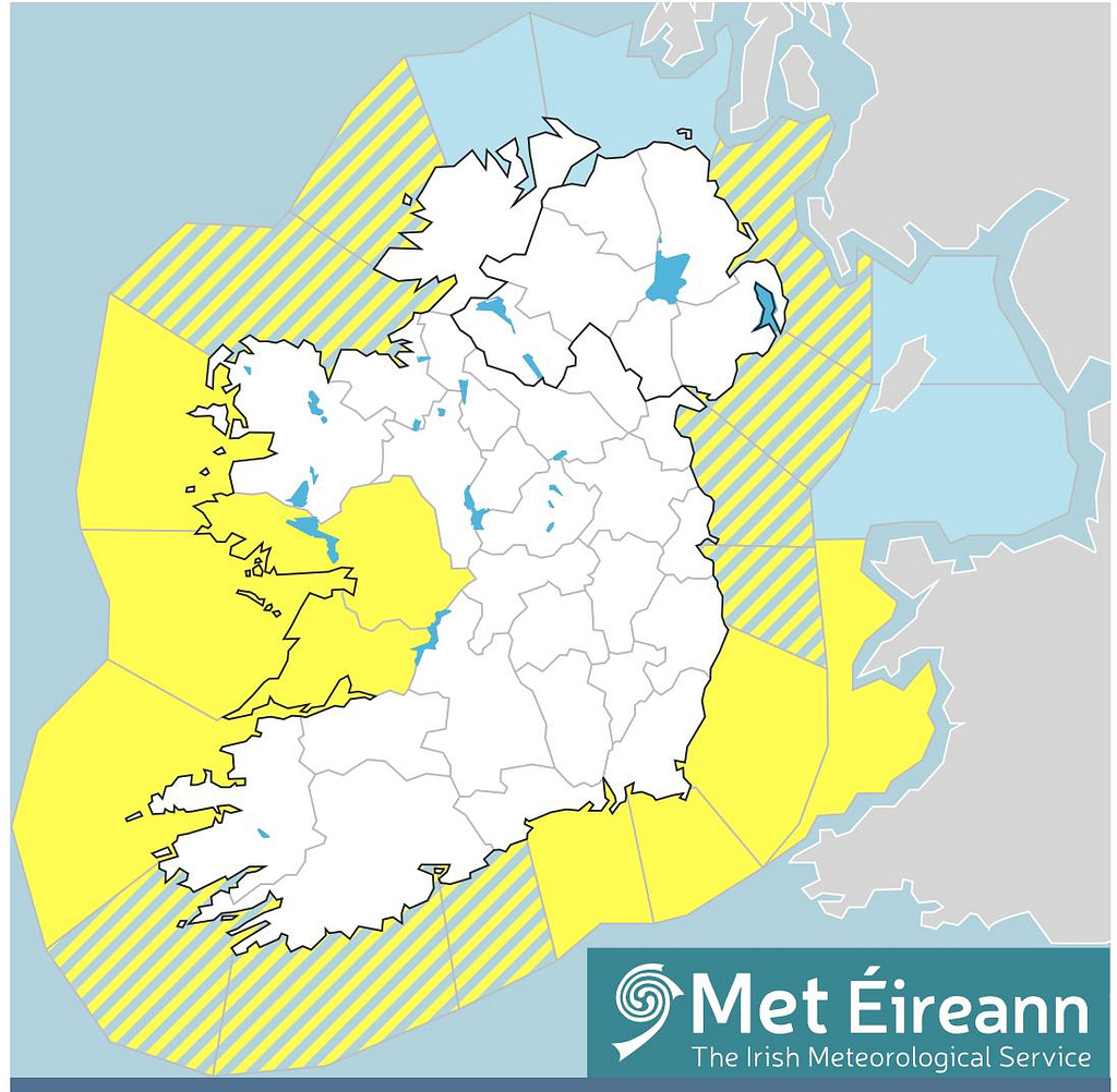 Met Éireann has issued a yellow warning for flooding as stormy conditions