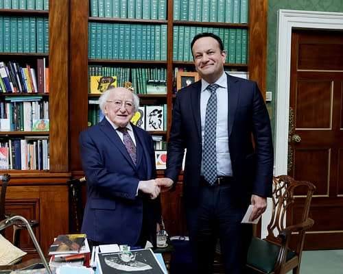 Leo Varadkar officially resigns as Taoiseach, delivering a letter to President Michael D Higgins